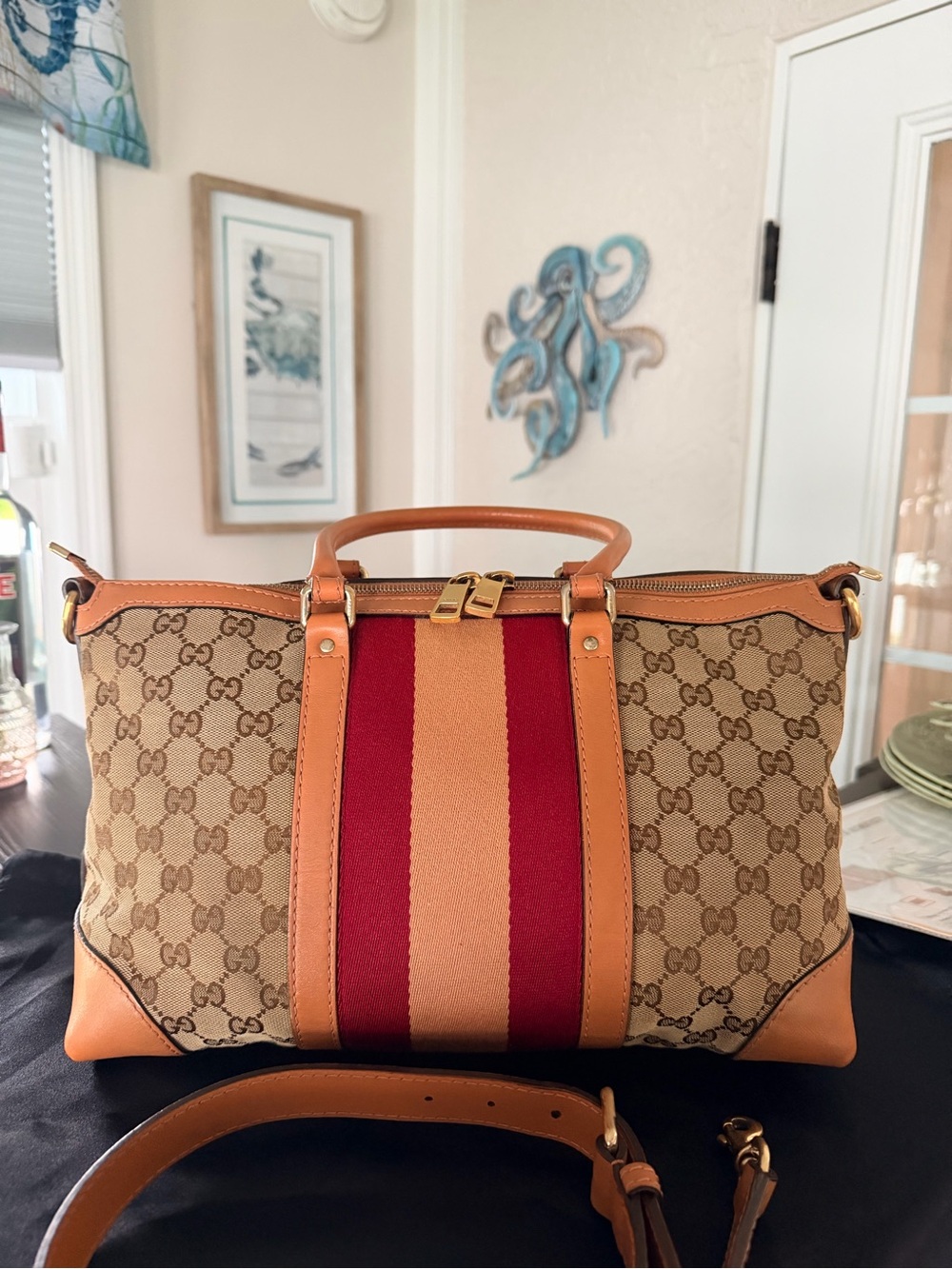Gucci Web Boston Bag GG Canvas Medium pink crossbody - Picture 4 of 15